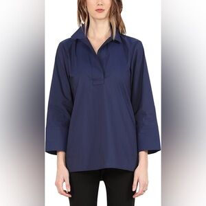 HINSON WU Salina Top Blue Stretch Cotton Popover Contemporary Minimalist…